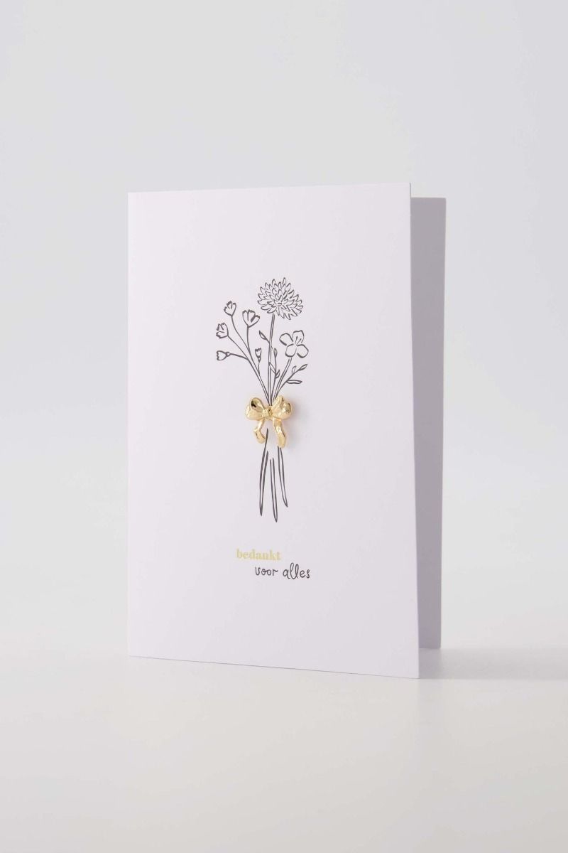 wenskaart broche strikje bedankt wit/zwart/goud