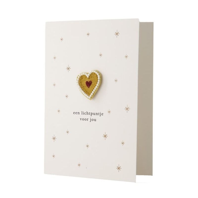 wenskaart broche hartje sterren wit/goud