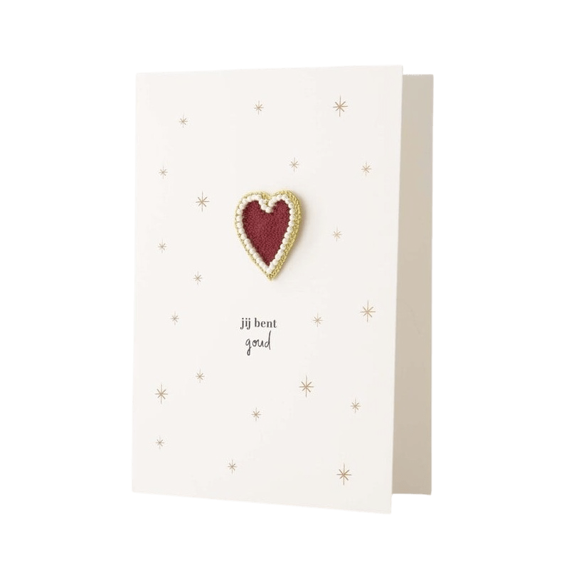 wenskaart broche hartje jij bent goud wit/goud/rood