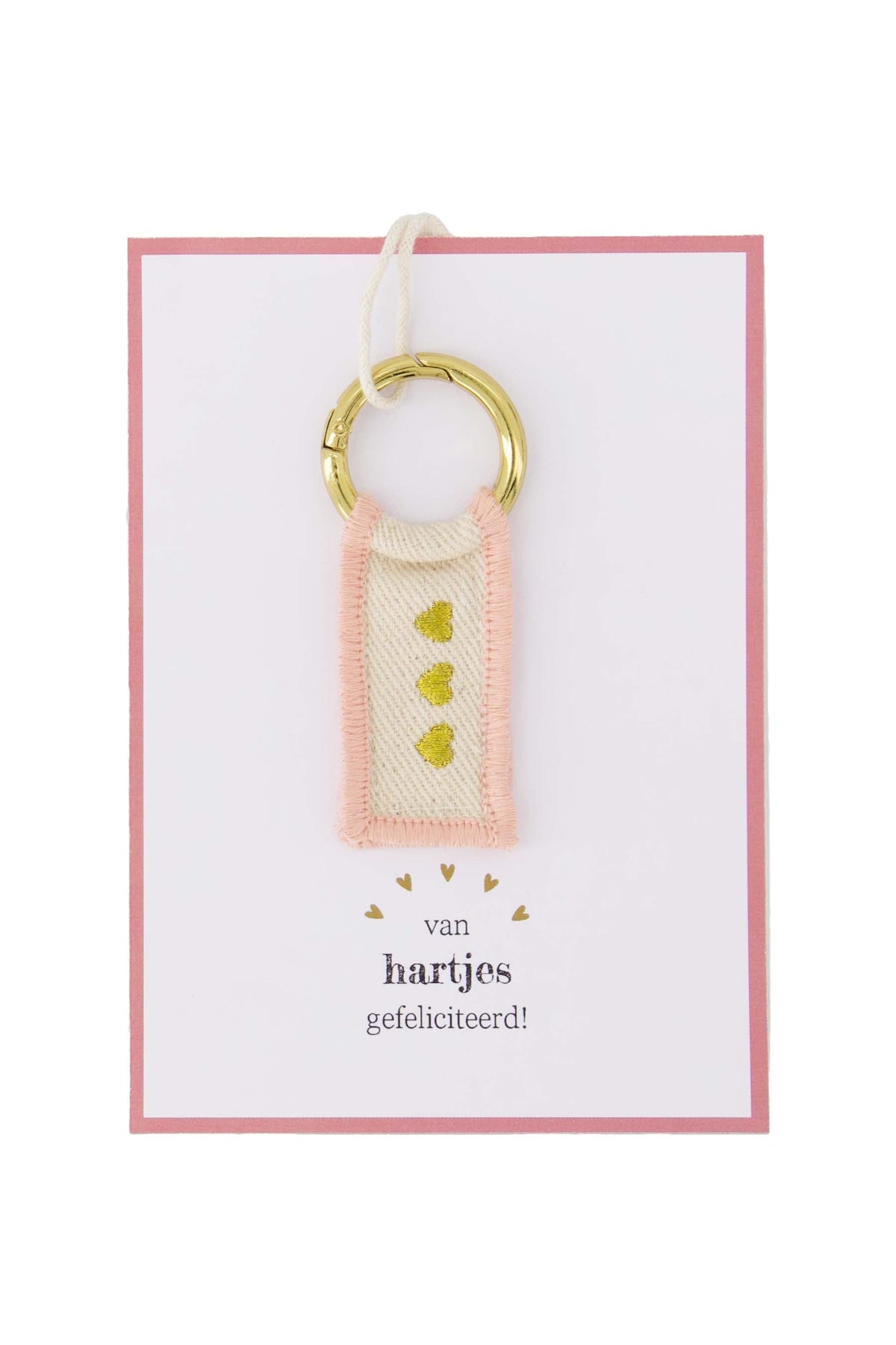 Wenskaarrt met sleutelhanger - van hartjes gefeliciteerd