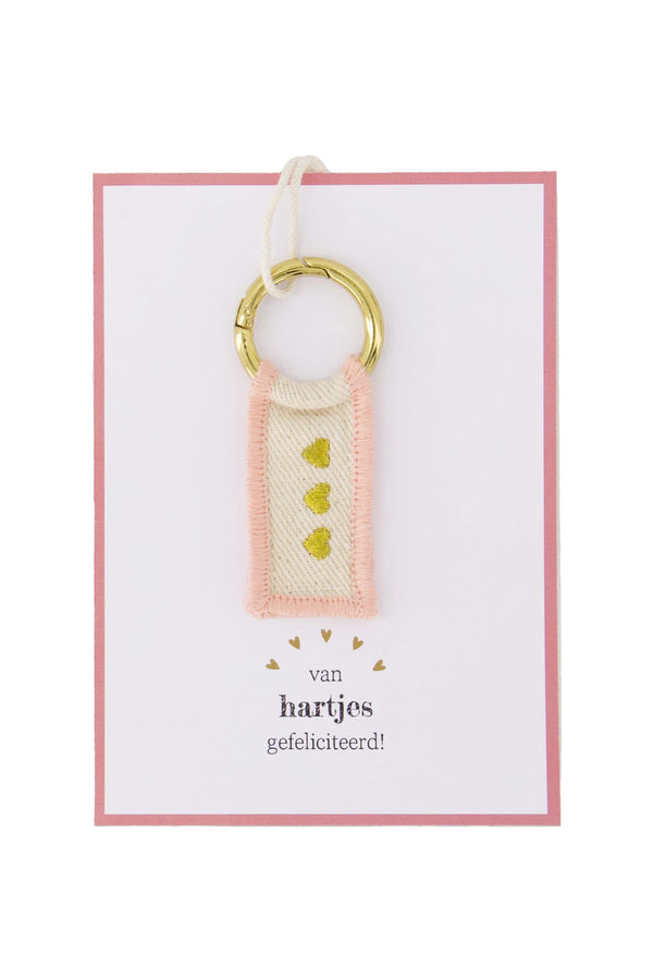 Wenskaarrt met sleutelhanger - van hartjes gefeliciteerd