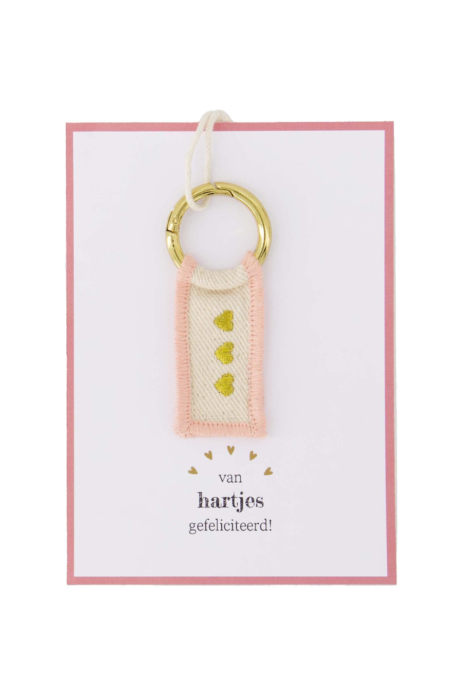 Wenskaarrt met sleutelhanger - van hartjes gefeliciteerd