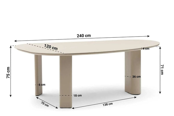 Coco Weave dining tuintafel organisch 240 x 120 cm (tafelblad black marble)