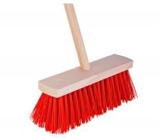 Bezem Rood Harde haren Houten steel 120 centimeter
