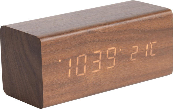 Alarm clock Block dark wood veneer, white LED