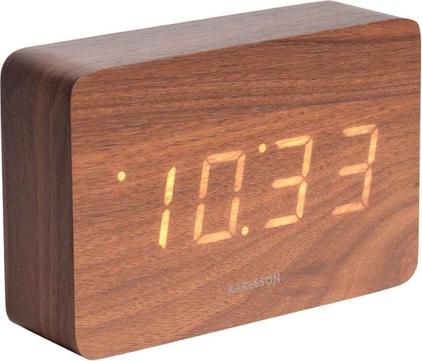 Alarm clock Square dark wood veneer, white LED