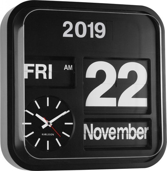 Wall clock Big Flip black casing, black dial
