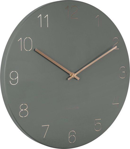 Wall clock Charm engraved numbers jungle green