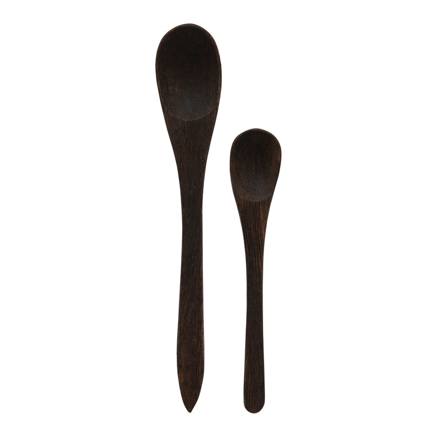 Set/2 Spoons Acacia Wood Black 18x3.5x1.5/14x3x1.5cm