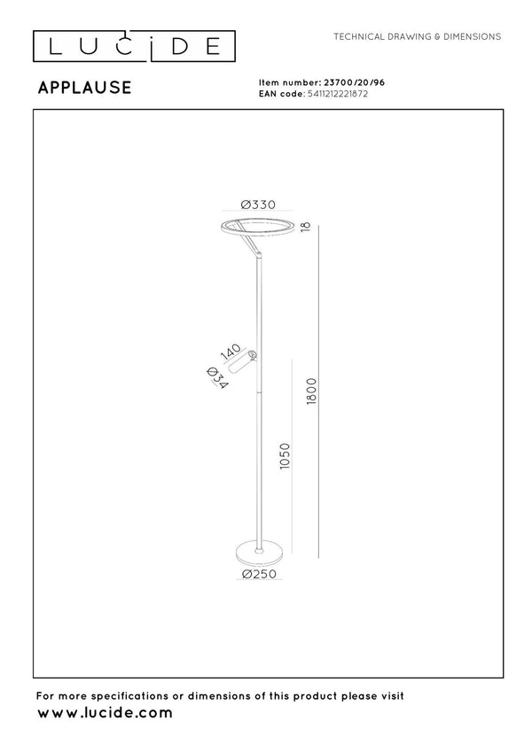 Lucide APPLAUSE dimbare LED-vloerlamp Ø 33 cm, 2700–4000 K, koffie