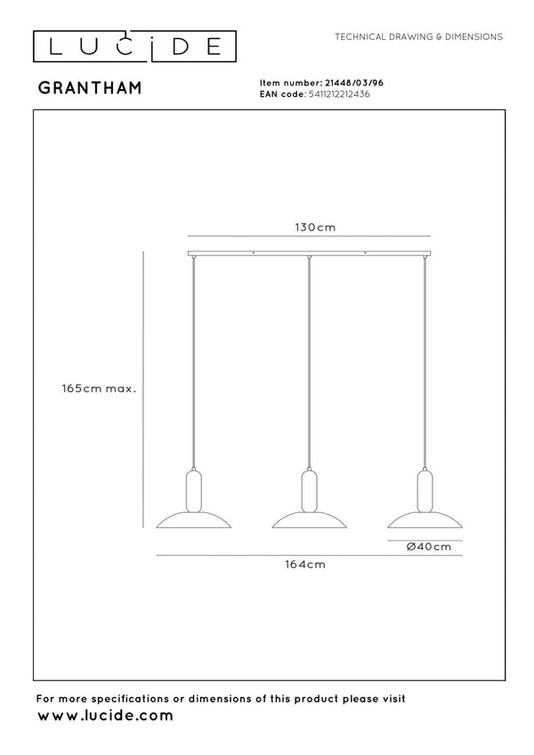 Lucide GRANTHAM hanglamp 3 × E27, koffie