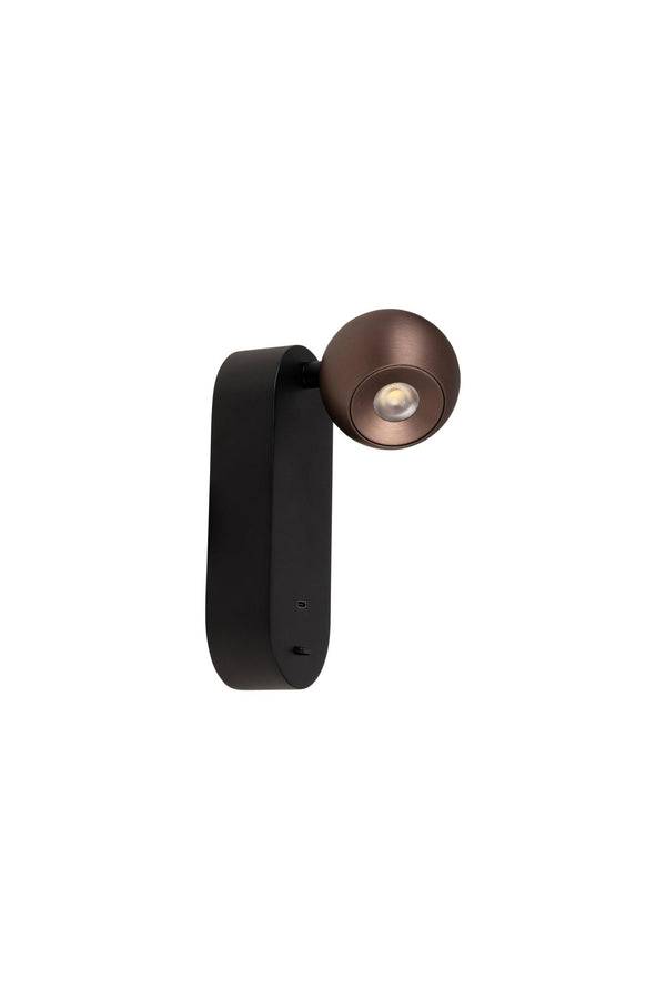 Lucide MONTANA LED-wandlamp met USB-poort, 6 W, 2700–4000 K, koffie