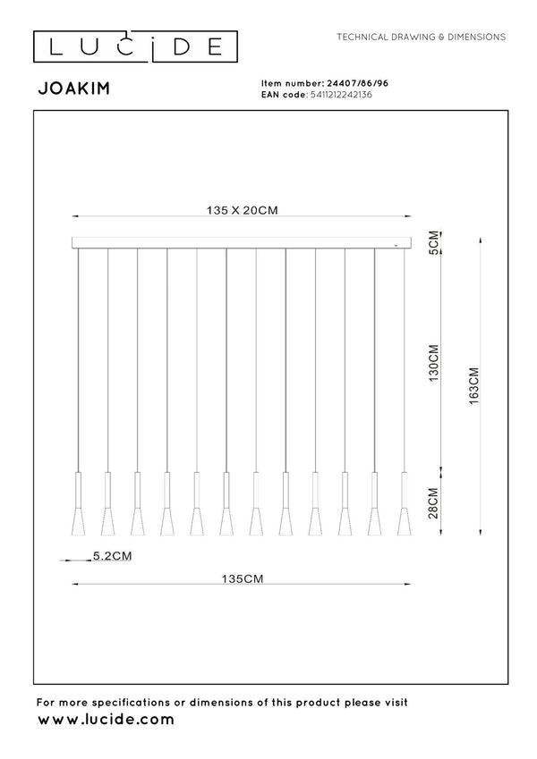 Lucide JOAKIM dimbare LED-hanglamp 12 × 7 W, 2700–4000 K, koffie