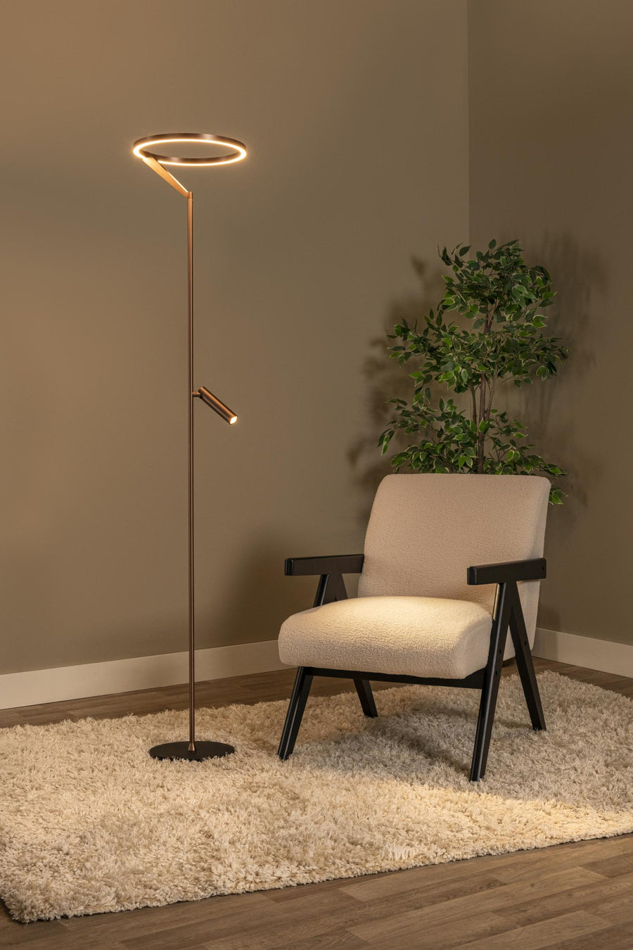 Lucide APPLAUSE dimbare LED-vloerlamp Ø 33 cm, 2700–4000 K, koffie
