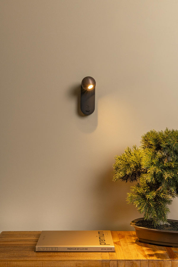 Lucide MONTANA LED-wandlamp met USB-poort, 6 W, 2700–4000 K, koffie