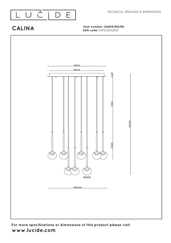 Lucide CALINA dimbare LED-hanglamp Ø 69,9 cm, 12 × 7 W, 2200–3300 K, koffie