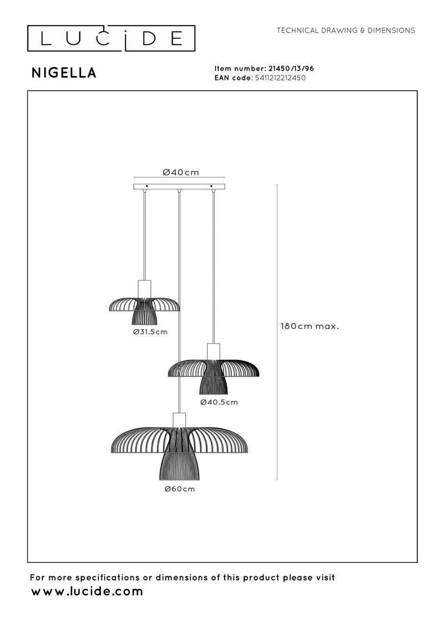 Lucide NIGELLA hanglamp Ø 76 cm, 3 × GU10, koffie