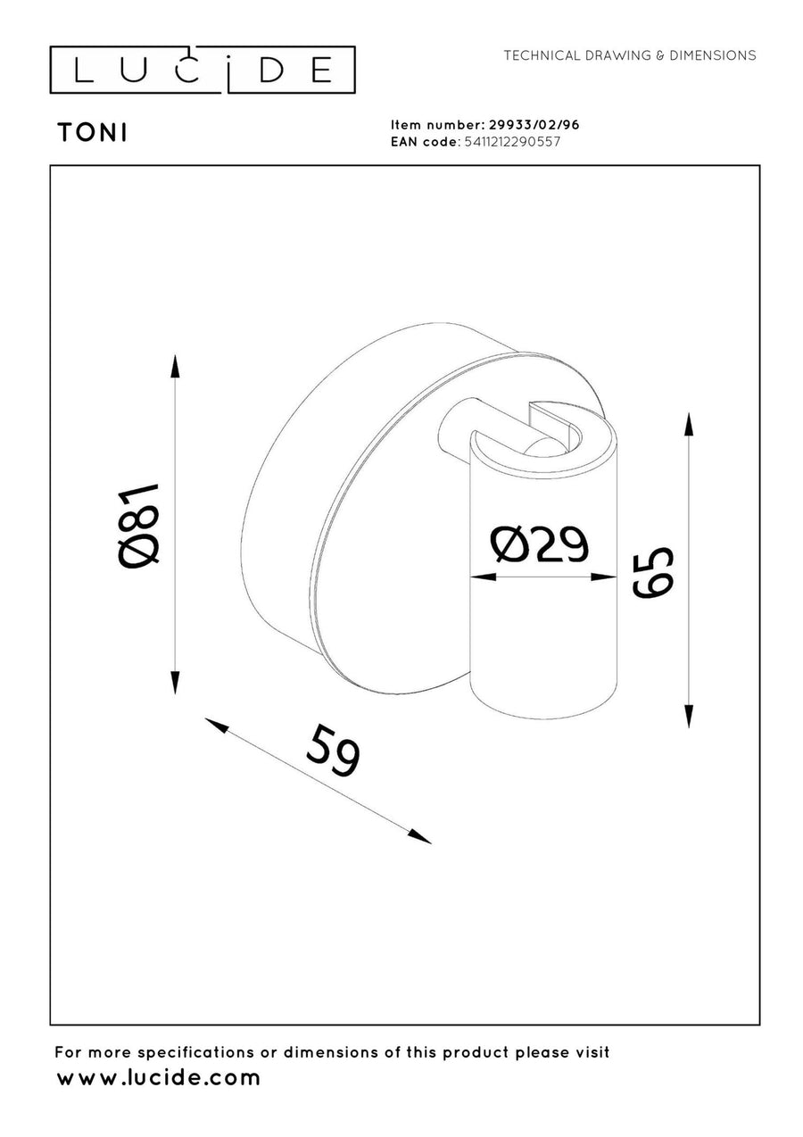 Lucide TONI oplaadbare LED-wandspot met dimfunctie, Ø 8,1 cm, 2 W, 2700–4000 K, koffie