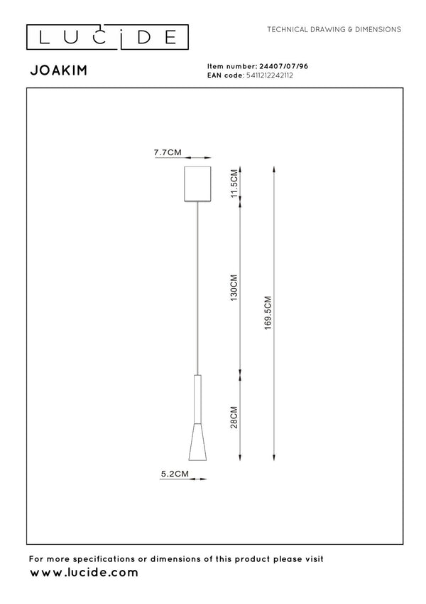 Lucide JOAKIM dimbare LED-hanglamp Ø 7,7 cm, 7 W, 2700–4000 K, koffie