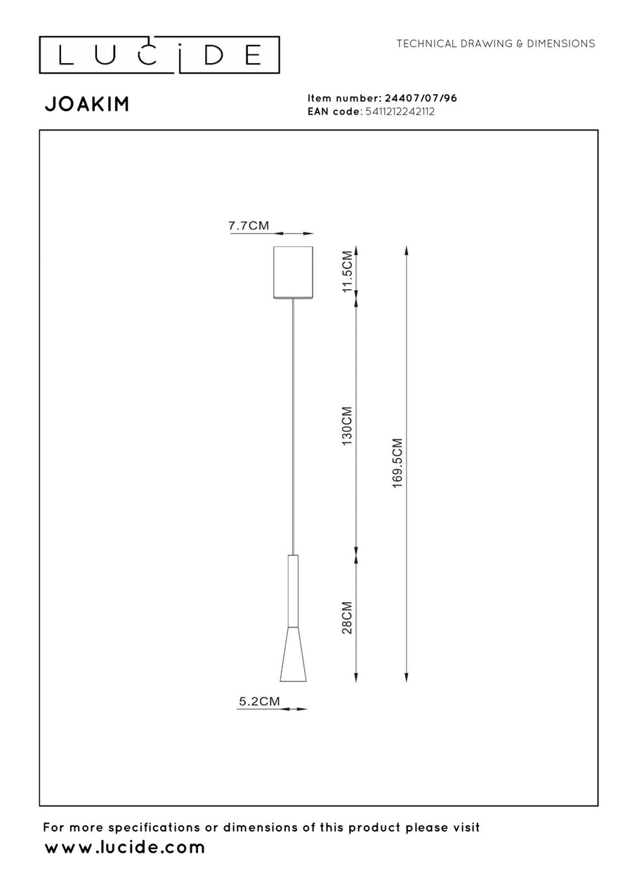 Lucide JOAKIM dimbare LED-hanglamp Ø 7,7 cm, 7 W, 2700–4000 K, koffie
