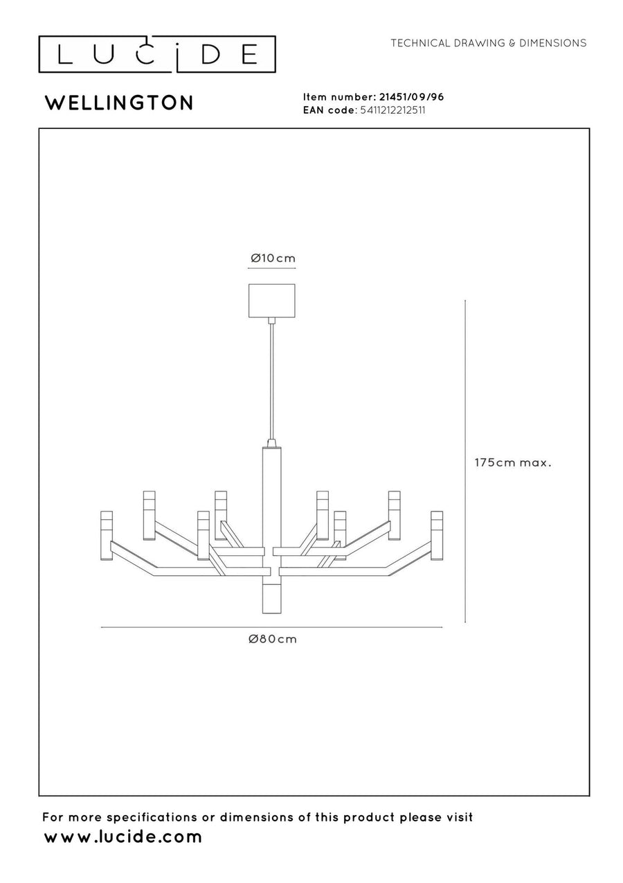 Lucide WELLINGTON dimbare LED-hanglamp Ø 80 cm, koffie