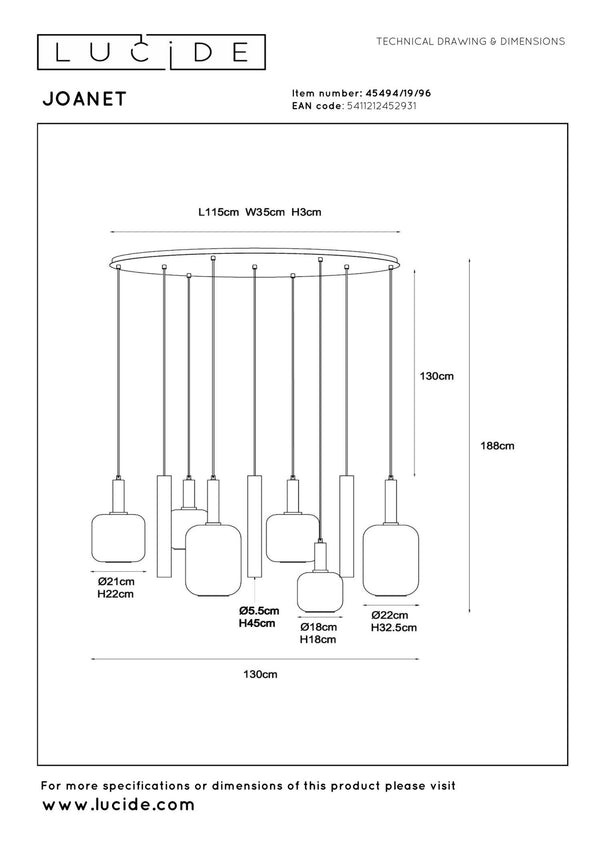 Lucide JOANET hanglamp 4 × E27, messing