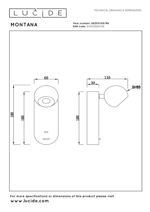 Lucide MONTANA LED-wandlamp met USB-poort, 6 W, 2700–4000 K, koffie