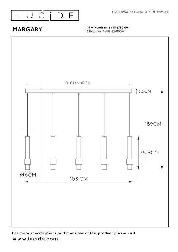 Lucide MARGARY dimbare LED-hanglamp 5 × 4,2 W, koffie