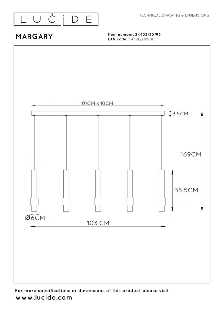 Lucide MARGARY dimbare LED-hanglamp 5 × 4,2 W, koffie