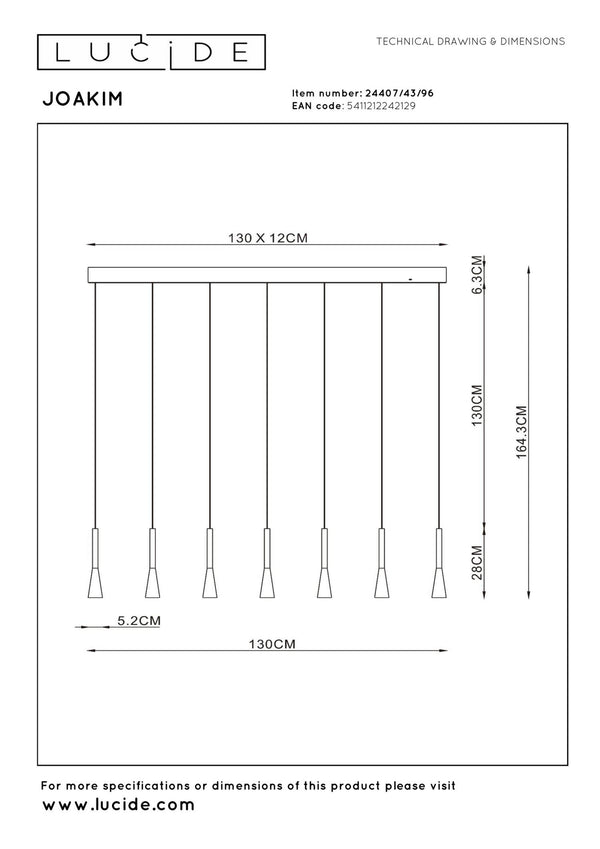 Lucide JOAKIM dimbare LED-hanglamp 7 × 6,2 W, 2700–4000 K, koffie
