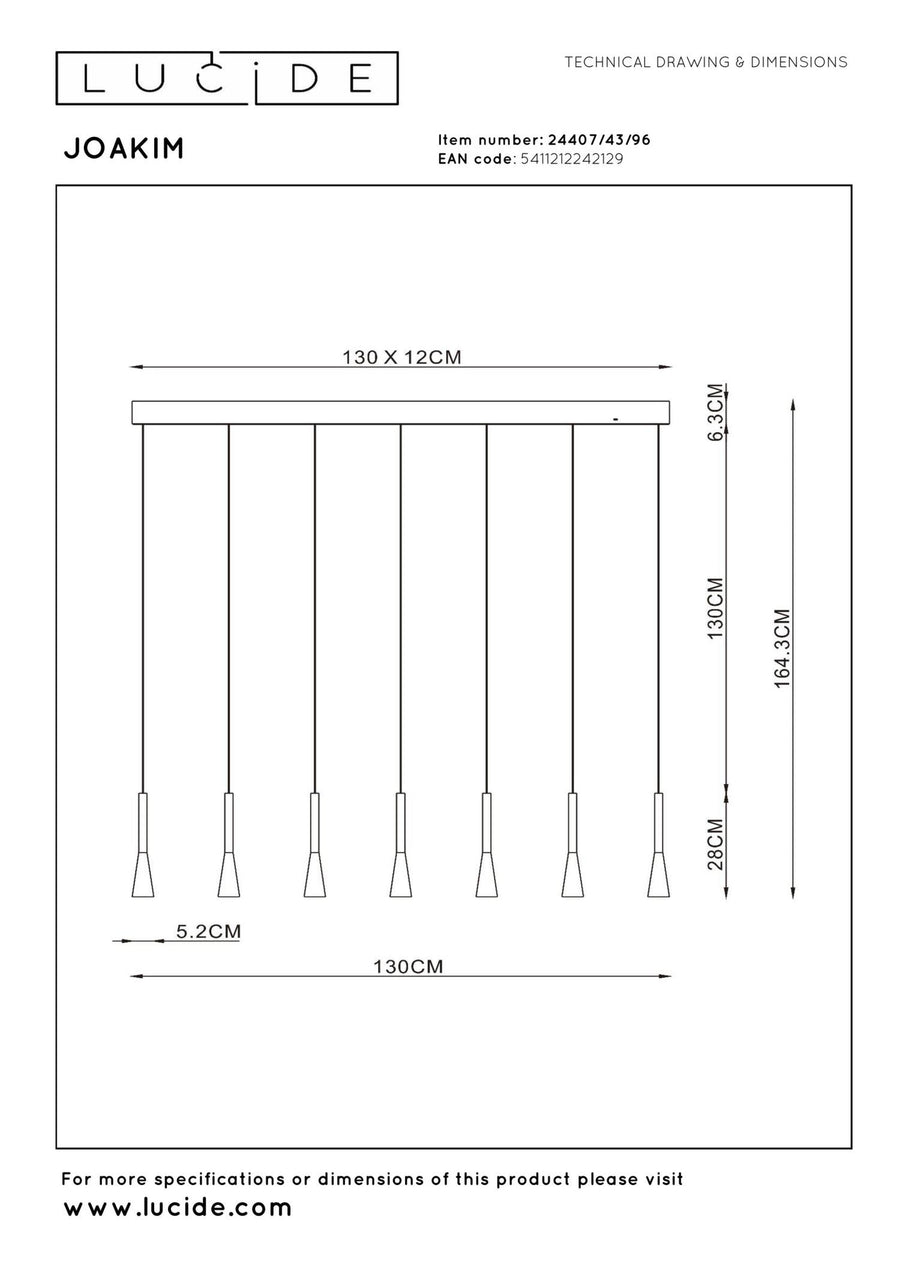 Lucide JOAKIM dimbare LED-hanglamp 7 × 6,2 W, 2700–4000 K, koffie
