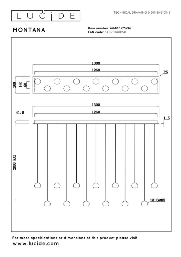 Lucide MONTANA dimbare LED-hanglamp 13 × 5,7 W, 2700–4000 K, koffie