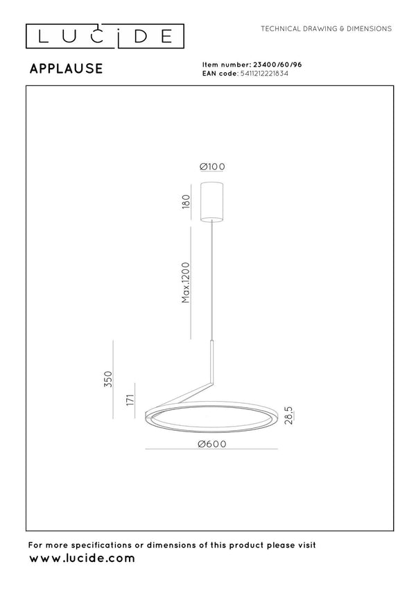 Lucide APPLAUSE dimbare LED-hanglamp met bewegingssensor Ø 60 cm, 32 W, 2700–4000 K, koffie