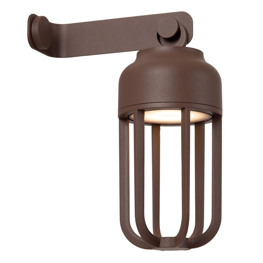 Lucide WELLS oplaadbare LED-wandlamp voor binnen en buiten met dimfunctie, Ø 10 cm, 5 W, 2700–4000 K, IP54, roestbruin