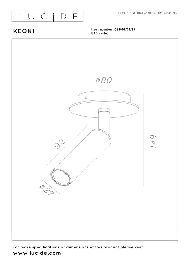 Lucide KEONI LED-plafondspot Ø 8 cm, G9, koffie