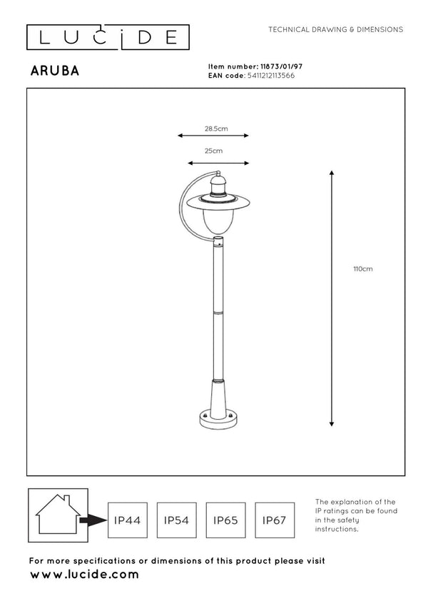 Lucide ARUBA lantaarnpaal Ø 25 cm, E27, IP44, roestbruin