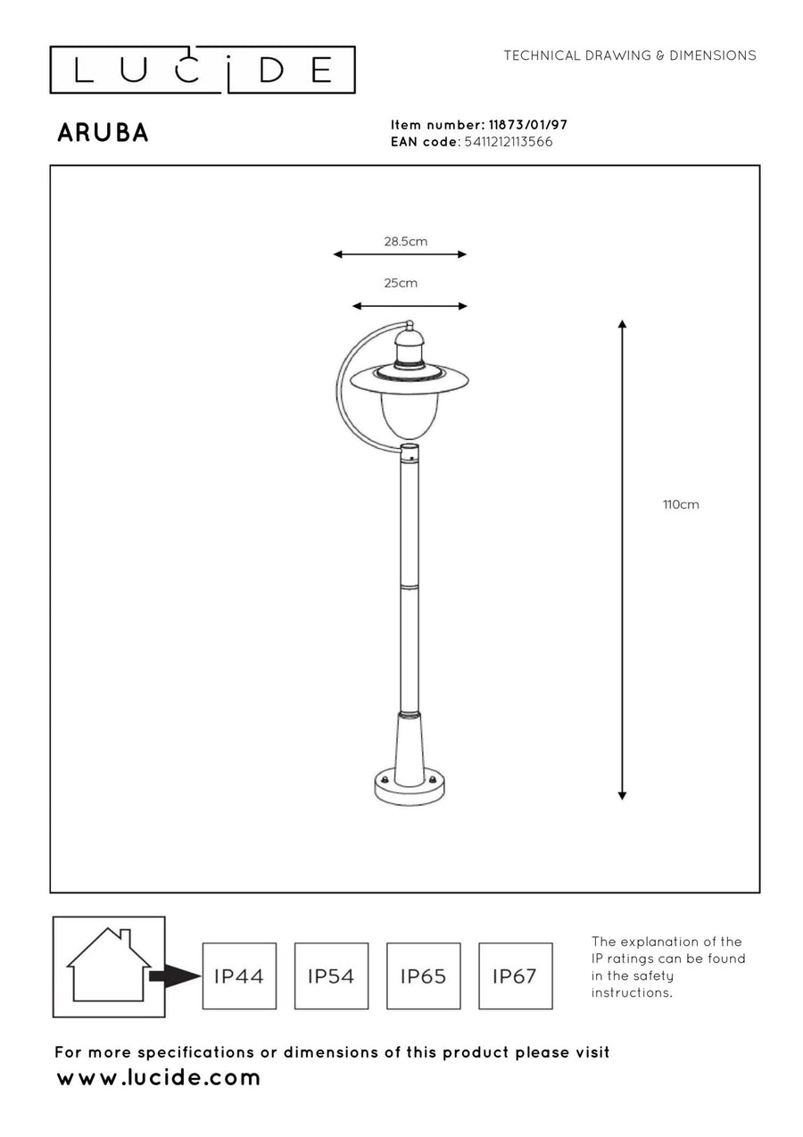Lucide ARUBA lantaarnpaal Ø 25 cm, E27, IP44, roestbruin