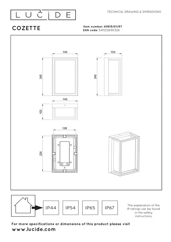 Lucide COZETTE wandlamp voor binnen en buiten E27, IP65, roestbruin