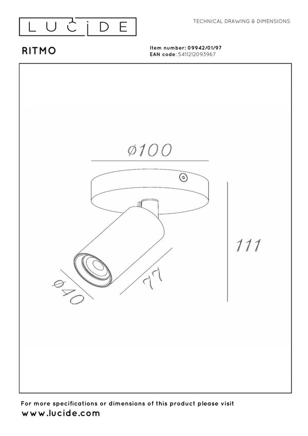Lucide RITMO plafondspot Ø 10 cm, GU10, koffie