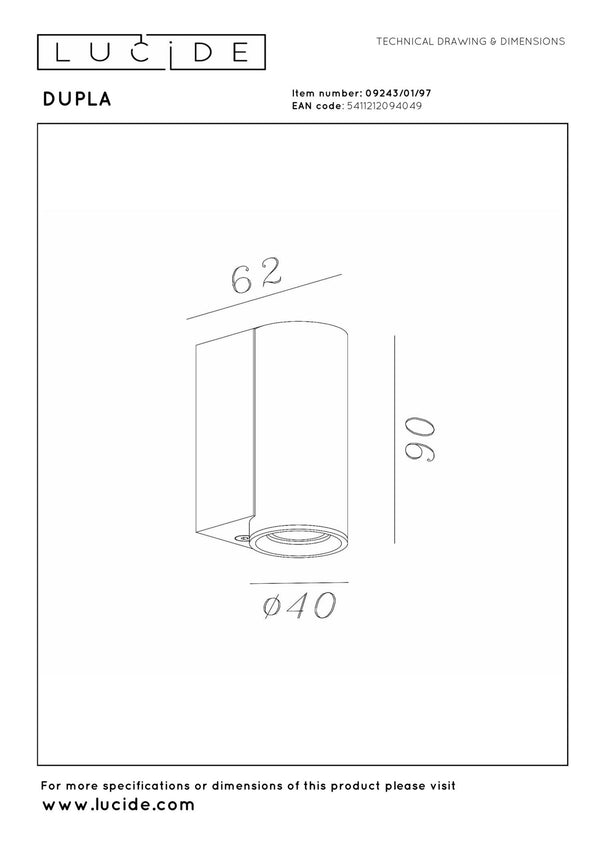 Lucide DUPLA wandspot GU10, koffie