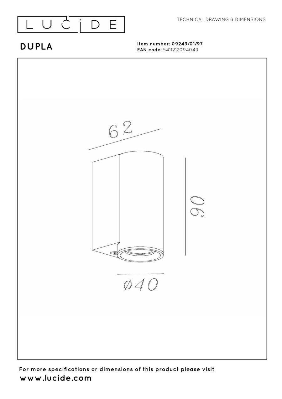 Lucide DUPLA wandspot GU10, koffie