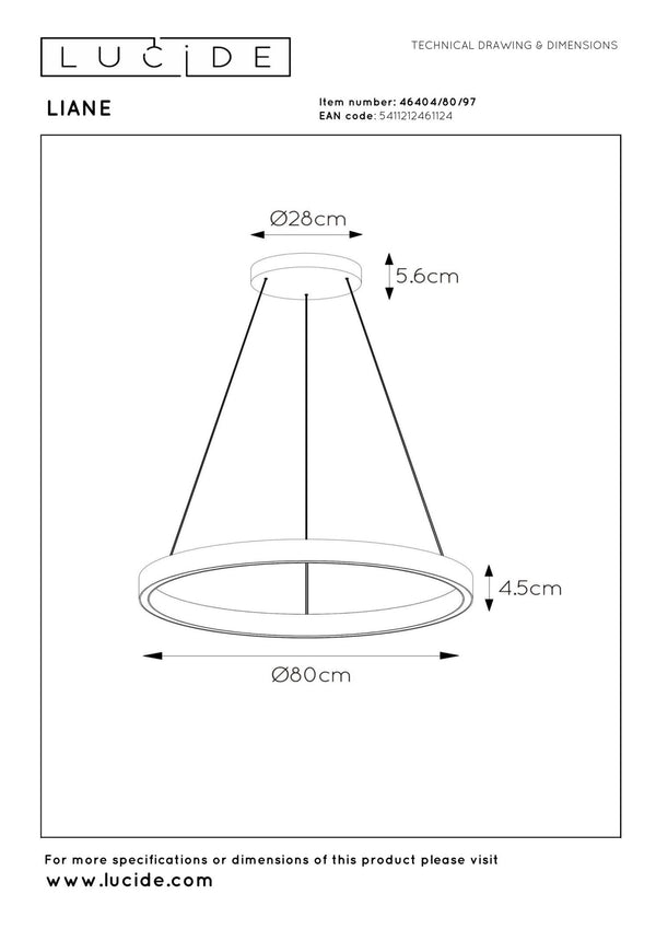 Lucide LIANE dimbare LED-hanglamp Ø 80 cm, 2 × 36 W, 2700–4000 K, roestbruin