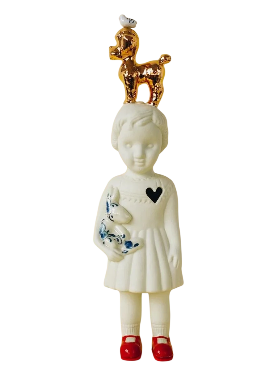 Pupke geel met poedel goud en konijn delft 25 cm