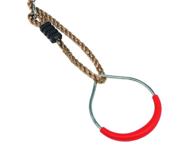 Ringen in metaal, PP-touw bruin 10mm, lengte touw 1,55m