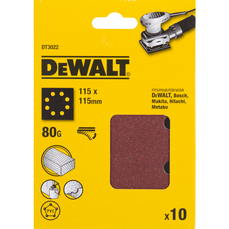 DT3022-QZ Schuurpapier 1/4, 115x115mm, geperforeerd, velcro, K80
