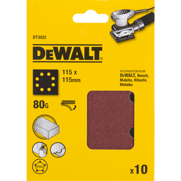 DT3022-QZ Schuurpapier 1/4, 115x115mm, geperforeerd, velcro, K80