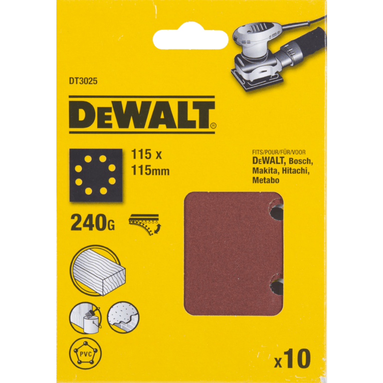 DT3025-QZ Schuurpapier 1/4, 115x115mm, geperforeerd, velcro, K240