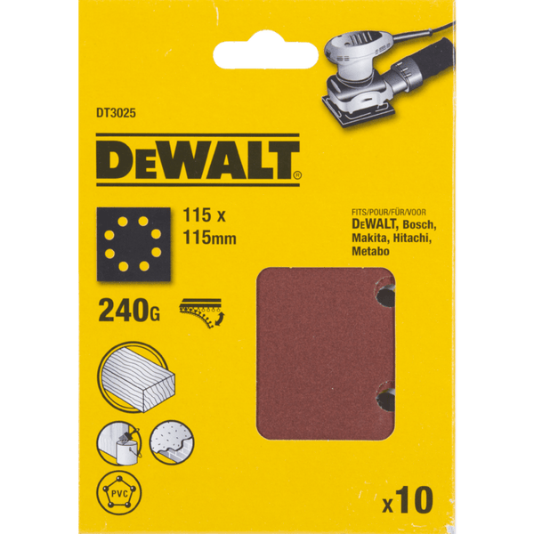 DT3025-QZ Schuurpapier 1/4, 115x115mm, geperforeerd, velcro, K240