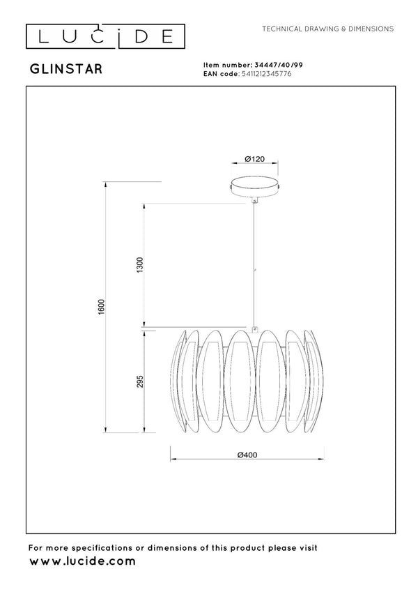 Lucide GLINSTAR hanglamp Ø 40 cm, E27, meerkleurig