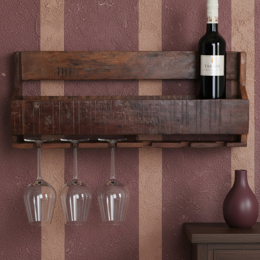 Factory hangend wijnrek - fsc-gerecycled hout - 12x60x28 cm